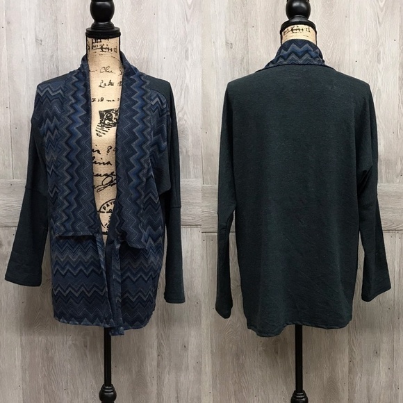 Onque Casuals Chevron Open Cardigan Blue BB349 - Picture 1 of 3